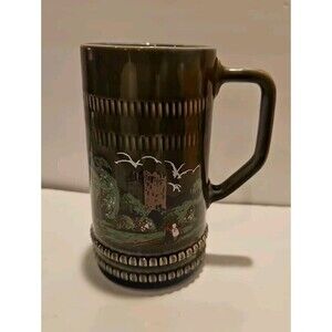 Wade Irish Mug Pottery Porcelain Large Tall Tankard Ireland Green Blue Gold Lyre